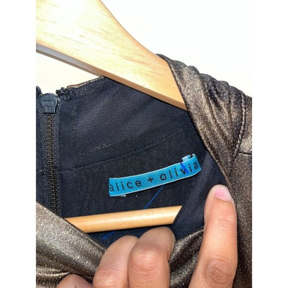 Alice + Olivia Estelle Gold Shimmer Sequin Dress Medium - Picture 5 of 10